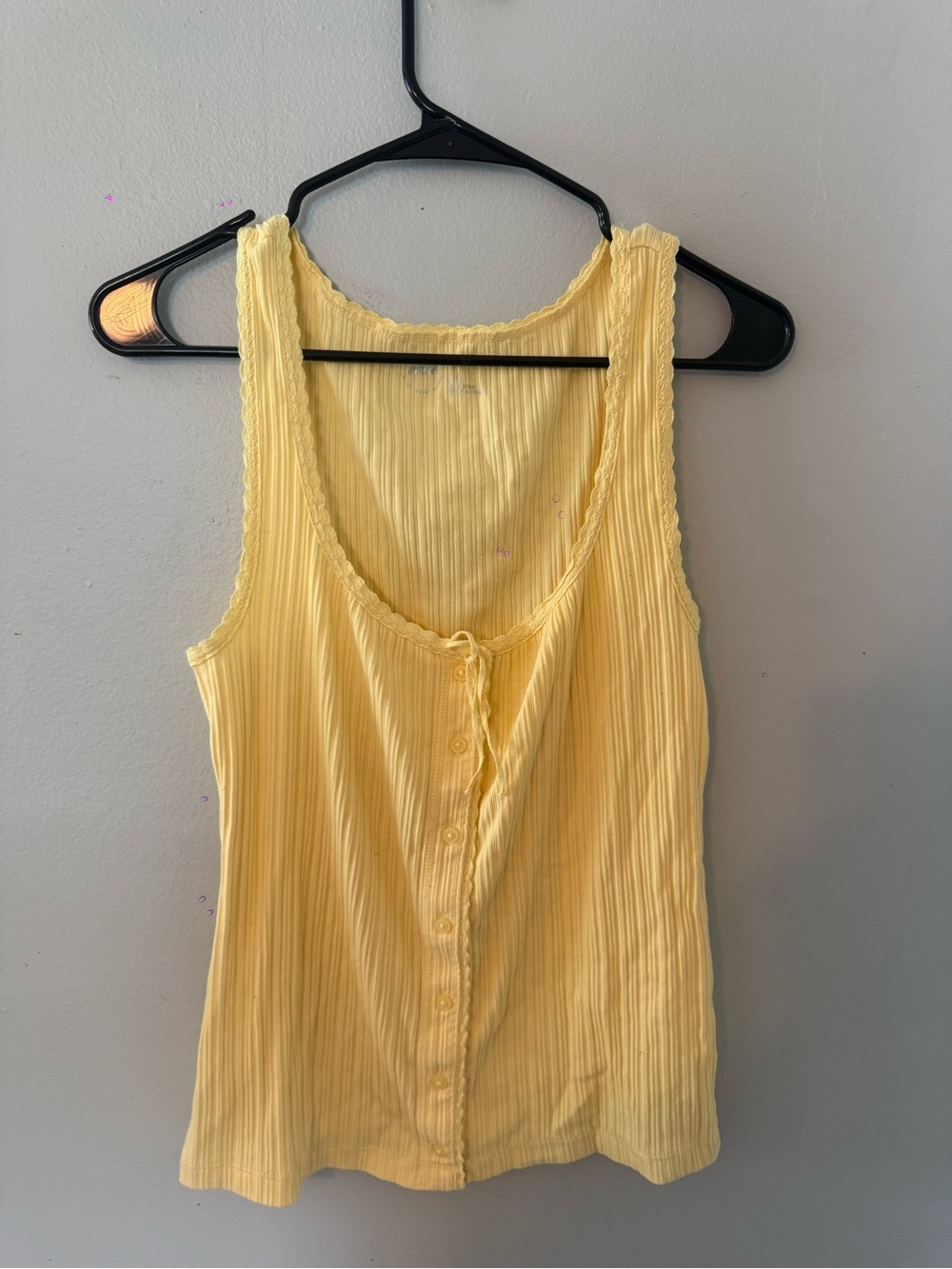 Yellow Ribbed Button-Front Tank Top. Aerie